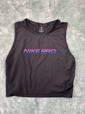 Nike Black Crop Tank with Pink-to-Blue Gradient Logo